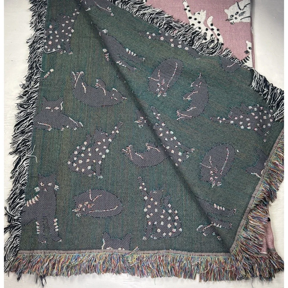 Frankie Print Co Pink Cats Throw Blanket‎ 60x80